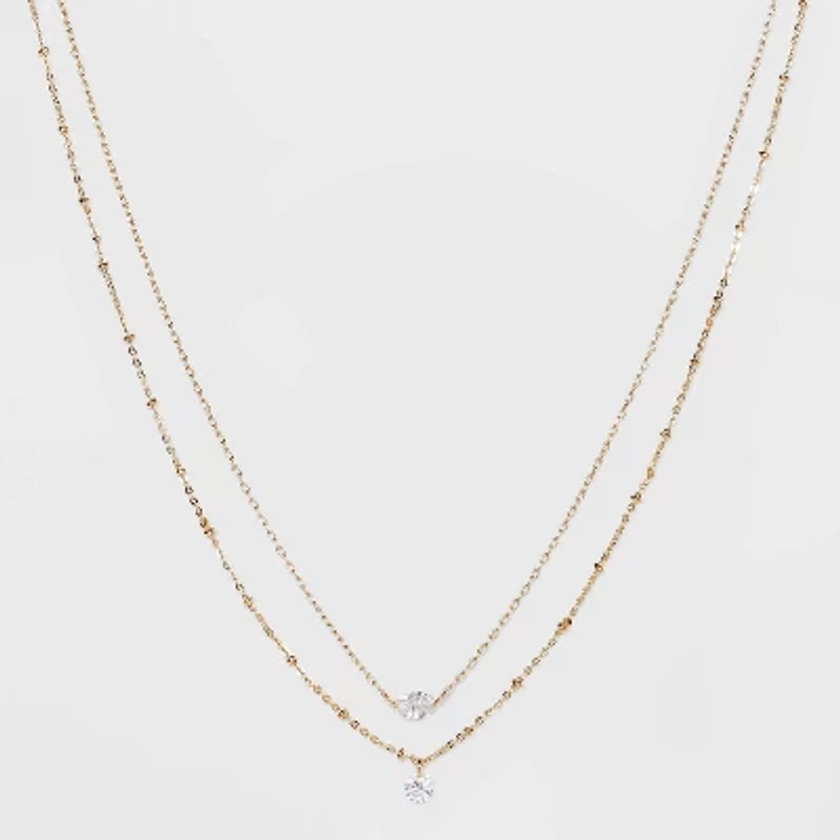 Cubic Zirconia Multi-Strand Chain Necklace - A New Day™ Gold