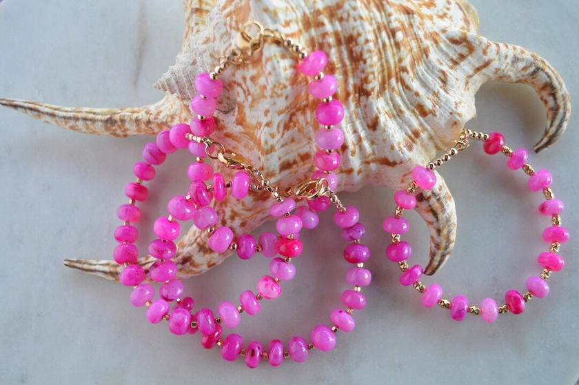 Pretty in Pink Hot Pink Opal Beaded Bracelet With Gold Filled Beads, Lobster Clasp and Extender Chain. 7 1/2 - Etsy