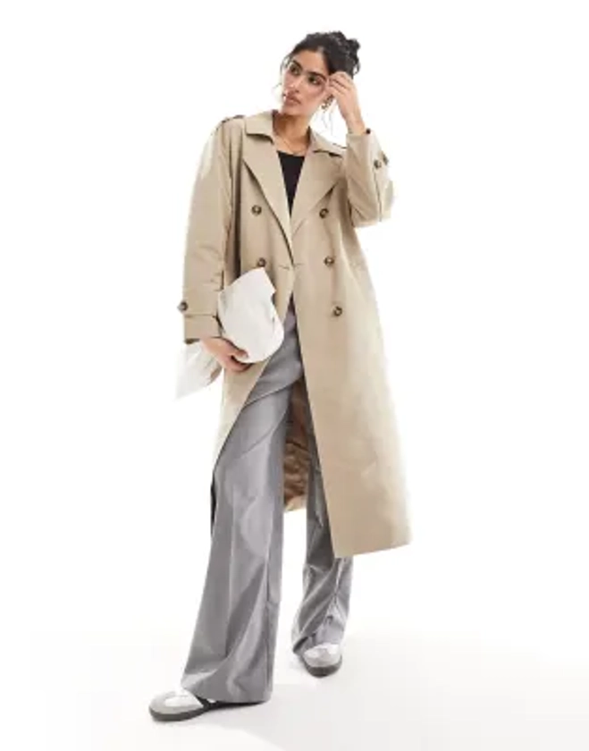 Vero Moda - Trench-coat ceinturé long - Taupe | ASOS