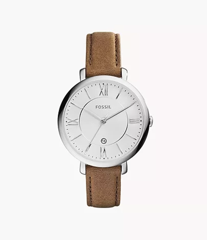 Montre Jacqueline à trois aiguilles + date en cuir Beige