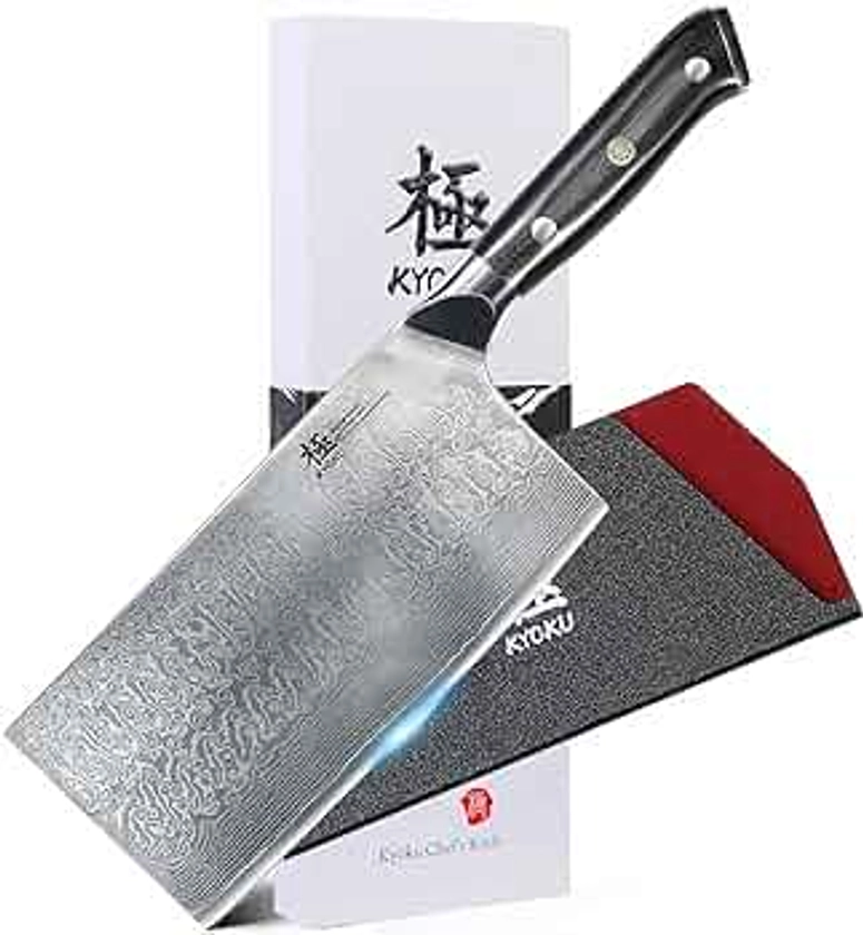 KYOKU Vegetable Cleaver Knife - 7" - Shogun Series - Japanese VG10 Steel Core Forged Damascus Blade - with Sheath & Case