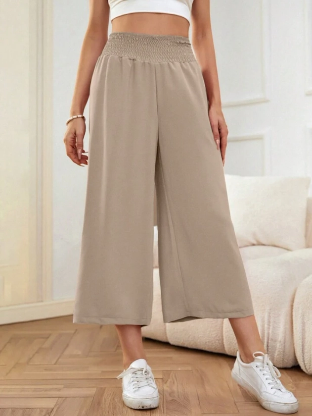 SHEIN LUNE Solid Wide Leg Capris Pants | SHEIN EUQS