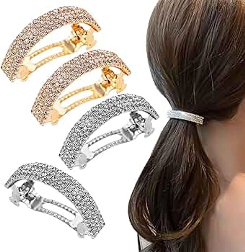 4 Pcs Rhinestone Hair Clips Gold Ponytail Holder Silver Diamante Hair Clips Wedding Hair Accessories for Women Prom Wedding Birthday Party Gift