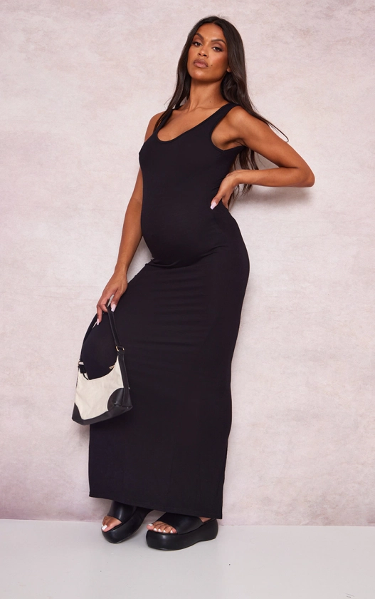 Maternity Black Scoop Neck Maxi Dress