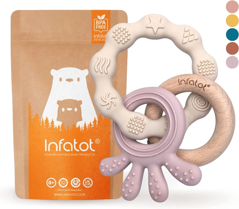 Infatot® Teething Toys for Baby - MultiTexture Baby Teethers 0-6 Months, Baby Essentials for Newborn - Baby Shower Gifts, Baby Teething Toys Silicone Teethers for Babies 6 Months - Cream & Coral