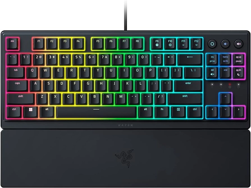 Razer Ornata V3 TKL Gaming Keyboard: Low-Profile Keys - Mecha-Membrane Switches - UV-Coated Keycaps - Backlit Media Keys - 8-Zone RGB Lighting - Spill-Resistant - Magnetic Wrist Wrest - Classic Black