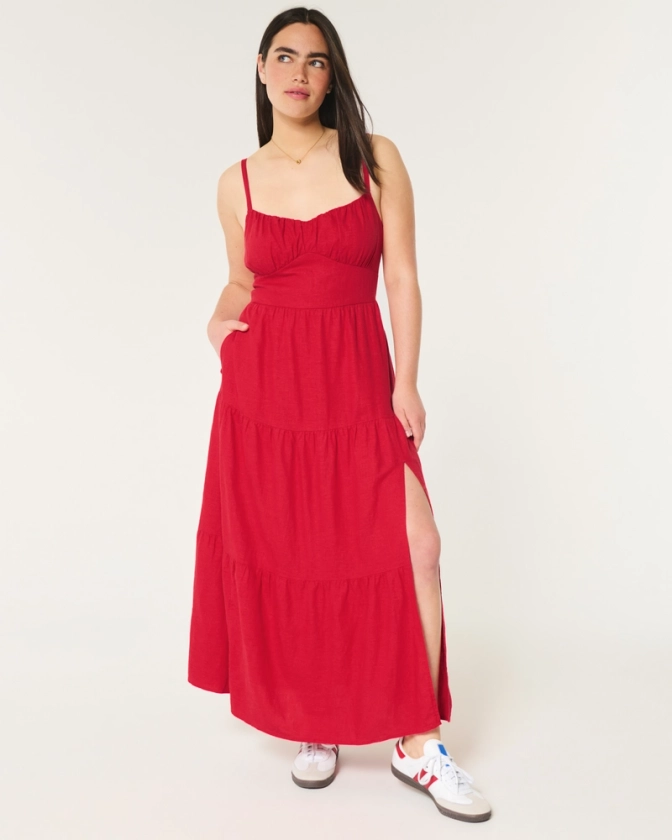 Women's Open Back Linen Blend Maxi Dress | Women's Dresses & Rompers | HollisterCo.com