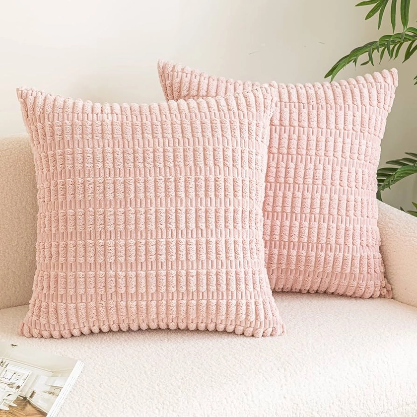 Amazon.com: AQOTHES Pack of 2 Spring Pink Decorative Throw Pillow Covers 24x24 Inch, Striped Corduroy Square Cushion Covers Throw Pillows for Couch Sofa Living Room Bed Boho Farmhouse Modern Home Décor : Home & Kitchen