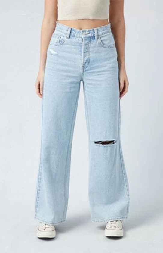 PacSun Eco Light Blue Ripped Wide Leg Jeans | PacSun