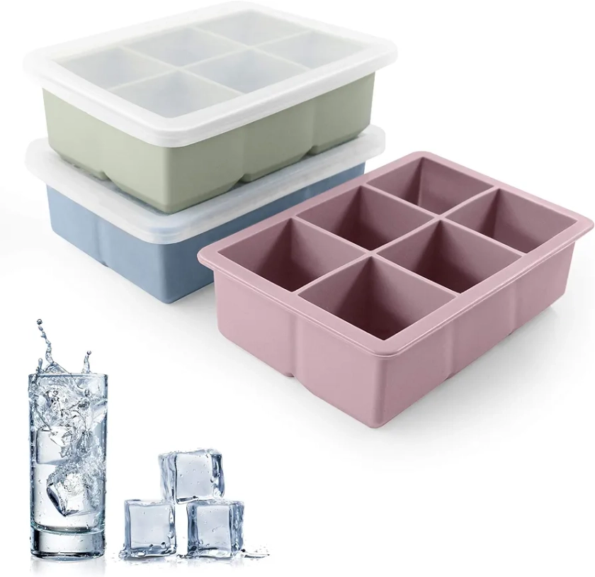 Silicone Ice Cube Trays 3 Pack - Large Size Silicone Ice Cube Molds with Leak Proof Removable Lid Square Ice Cube Tray And BPA Free for Cocktail,Whiskey, Stackable Flexible Ice