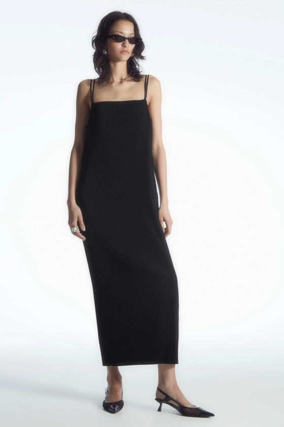 PLISSÉ MIDI SLIP DRESS