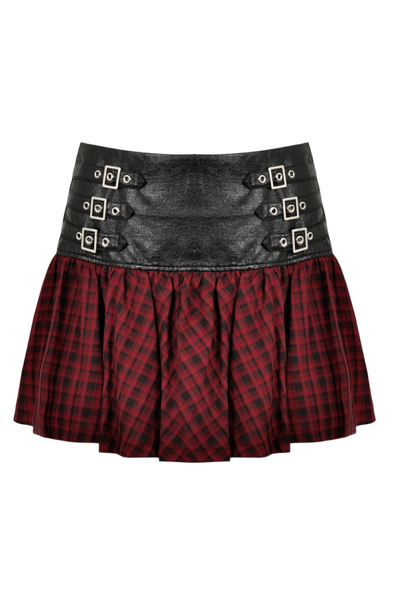 Dark in Love Theodora Red Plaid Tartan Gothic Mini Skirt - Gothic Skirts