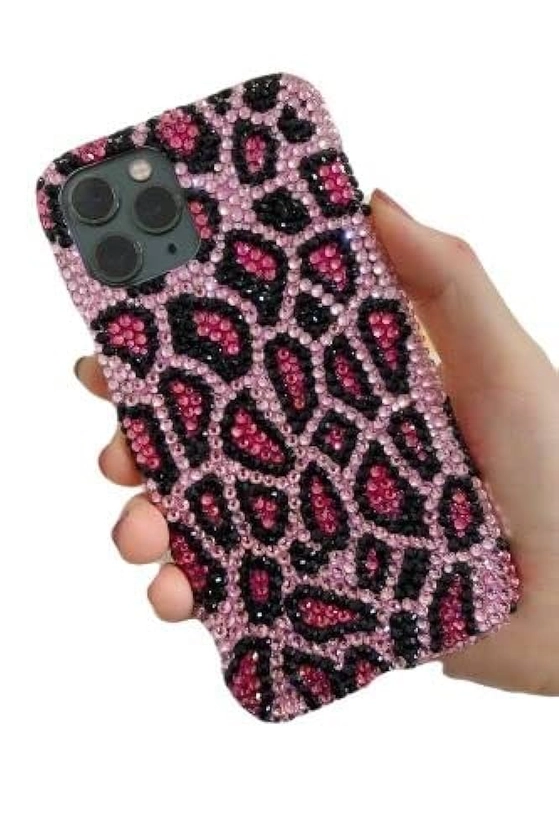 Leopard Animal Print Phone Case Cute Glitter crystal Phone Cases Customize Gifts Phone Case Leopard Print Pink/Brown for iPhone 11/12/13/14/XR/XS Max/7/8 Plus