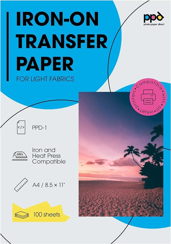 PPD 100xA4 Inkjet Premium Transferpapier für helles Textil, Bügeleisen und Transferpresse PPD-1-100 : Amazon.de: Küche, Haushalt & Wohnen