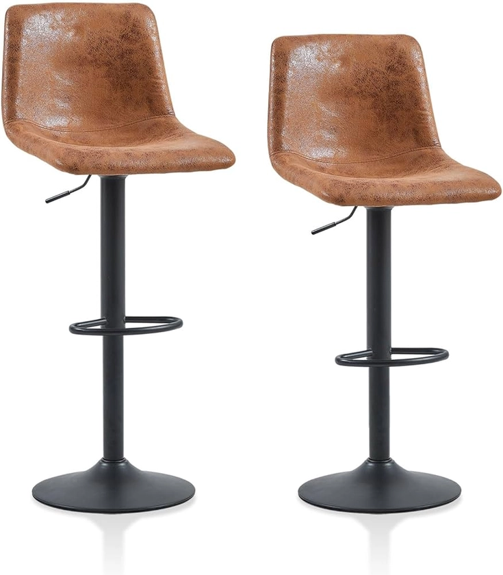 CLIPOP Bar Stools Set of 2 Faux Leather Adjustable Height Kitchen Counter Chairs with Swivel Gas Lift and Base, Dining Stools for Kitchen Island Counter Pub