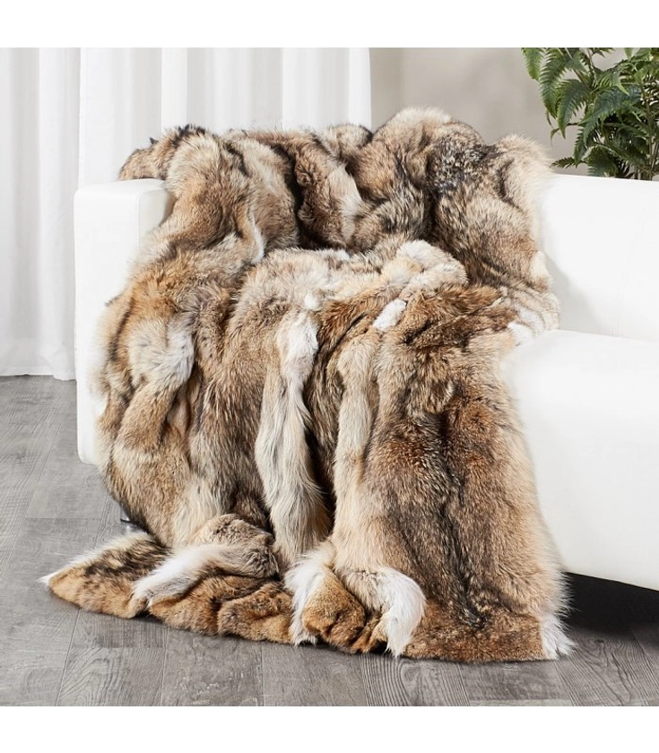 Full Pelt Coyote Fur Blanket for Luxurious Home Decor at FurSource.com