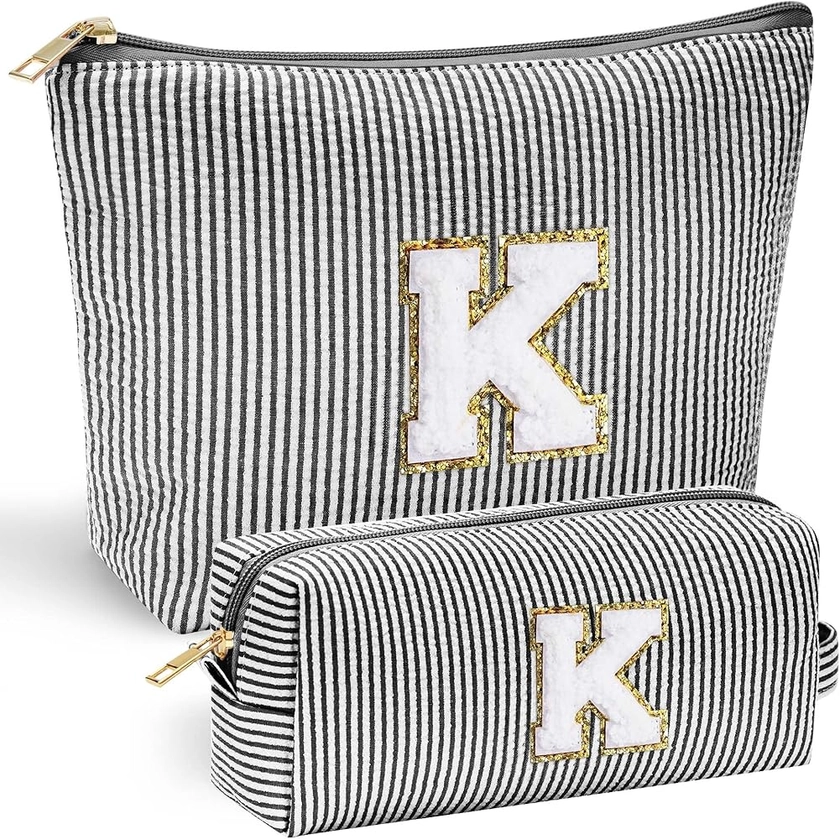 YOOLIFE Birthday Gifts for Women Her - Personalized Cute Initial Cosmetic Makeup Pouch Make Up Travel Bag for Mothers Day Gifts Teacher Sister Friend Girlfriend Mothers Day Gifts for Mom Black K