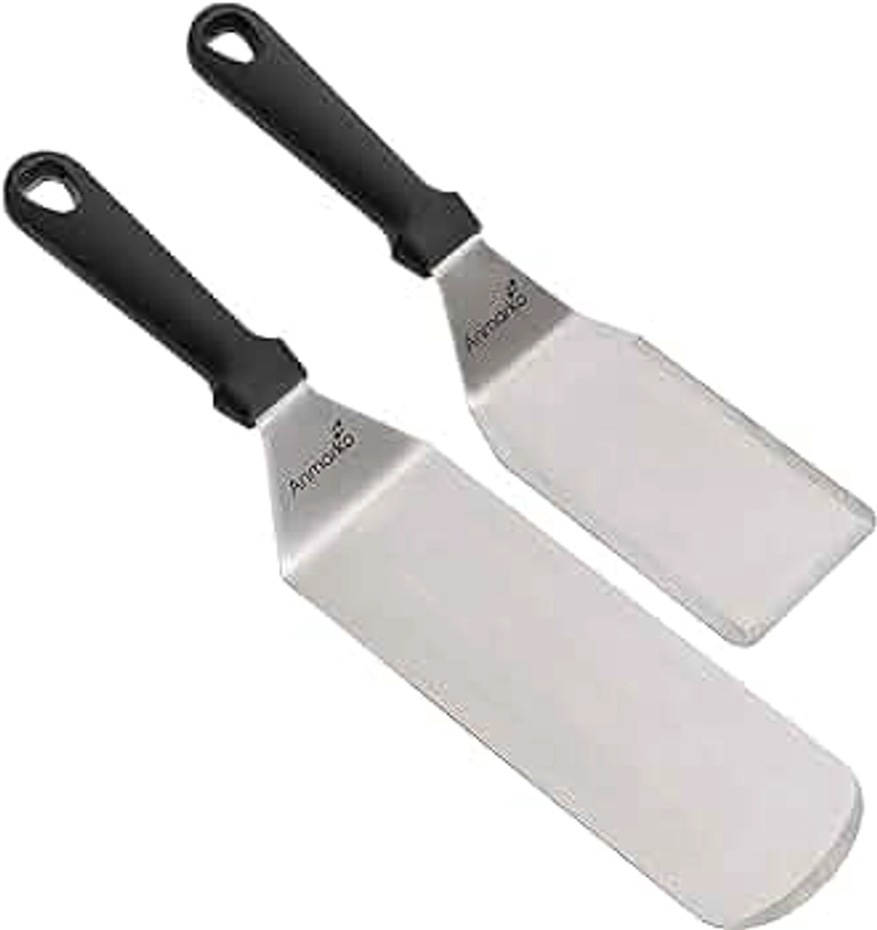 Raspador Espátula Profesional - Juego de plancha de acero inoxidable Pancake espátula y de ideal para parrilla de barbacoa parrilla de cocción y con parte superior plana