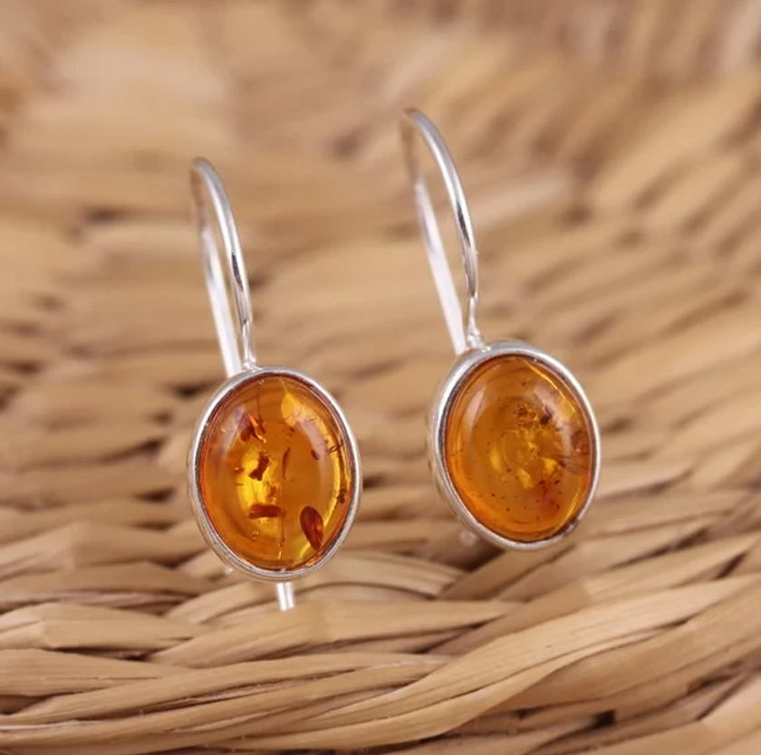 Natural Baltic Amber 925 Sterling Silver Stylish Earrings Gift Boxed