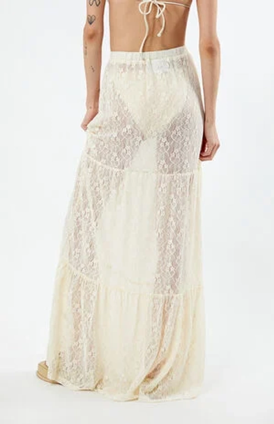 Daisy Street Sheer Lace Mid Rise Tiered Maxi Skirt | PacSun