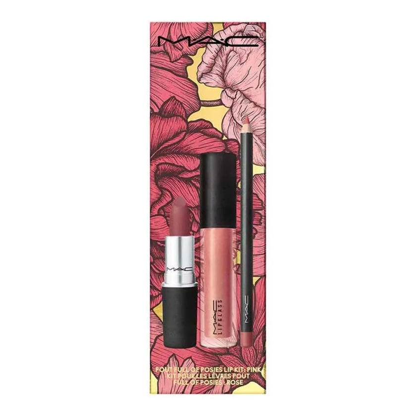 Mac Pout Full of Posies Pink Soar Kit - Batom + Lápis Labial + Gloss Kit