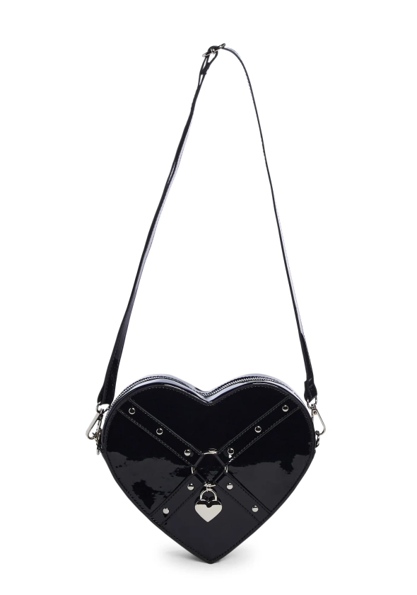 Widow PVC Heart Shaped Crossbody Backpack Bag - Black