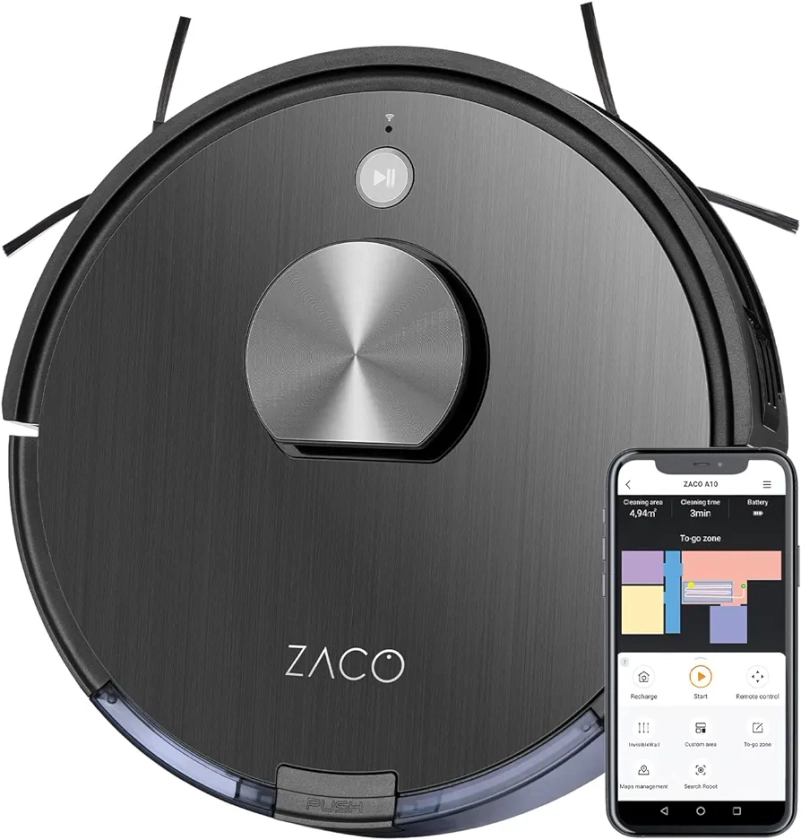 ZACO A10 Robot Vacuum Cleaner with Mop Function (New 2021), 360° Laser Navigation, Alexa & Google Home Control, Mapping, No-Go Zones, Timer, for Hard Floors & Carpet, Vacuum or mop up to 2 hours, Grey