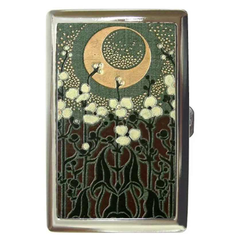 Art Nouveau Cigarette Case - Money Holder - Card Holder - Floral Design, Moon, Cigarette Case, Business Card, ID Holder - Art Deco