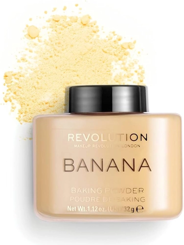 Makeup Revolution, Loose Baking Powder, Verlängert das Tragen von Makeup, Makeup Setting Powder, Banane, Für mittlere Hauttöne, 32g