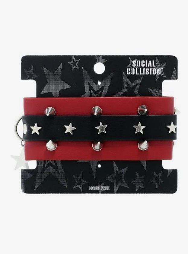 Social Collision Spike Star Layered Cuff Bracelet | Hot Topic