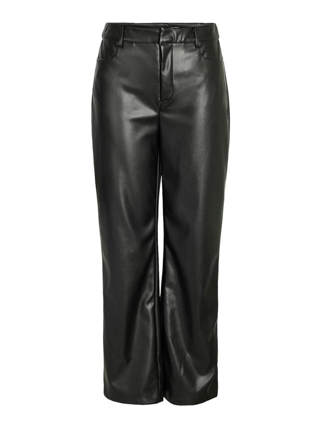 HIGH-WAIST IMITATIELEER BROEK | Zwart | NOISY MAY®