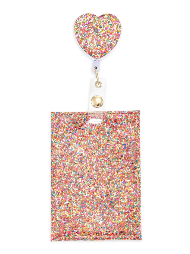 Solutions Rainbow Glitter Heart Retractable Badge/Card Holder - Walmart.com