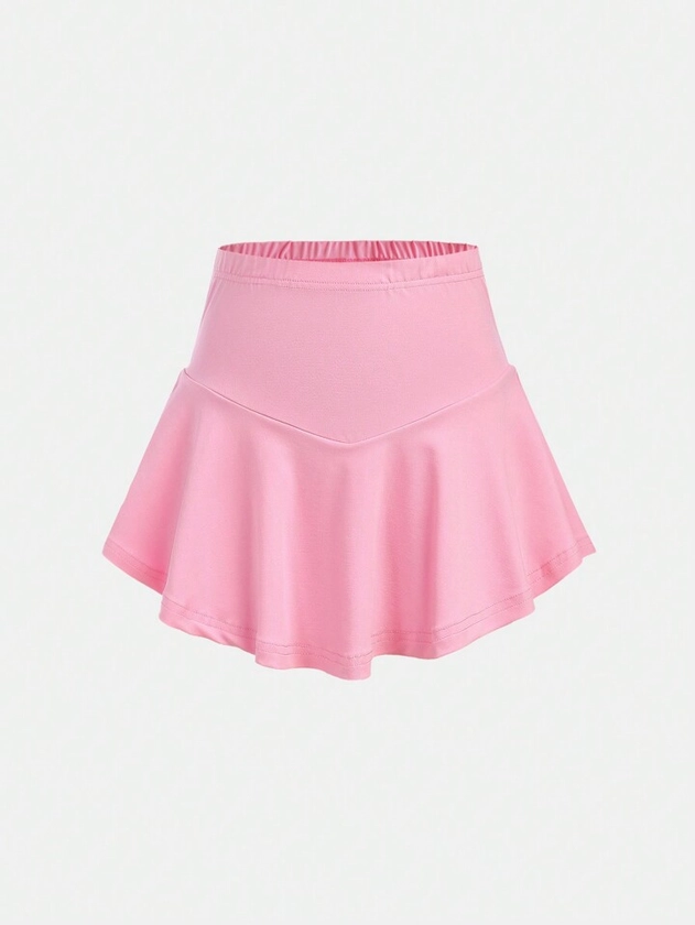 Tween Girls' Comfortable Knit Solid Color Skirt Pants With Fan Hem