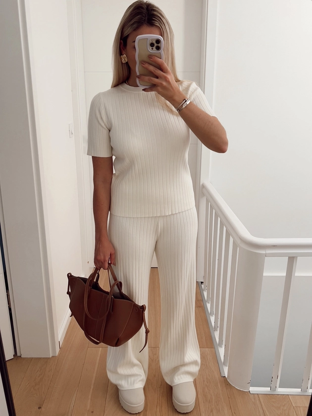 Ensemble BOMBI Top et pantalon en maille, écru