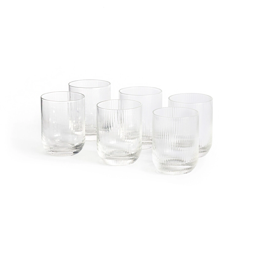 Lot de 6 gobelets à eau en verre strié, Stria