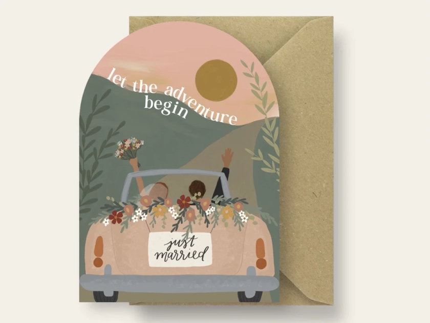 Let the Adventure Begin Congratulations on Your Wedding Personalised Arch Shape Greeting Card A6 Size Newly Married Wishes - Etsy UK