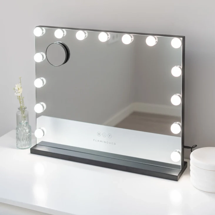 Miroir Maquillage Lumineux 15 LED Métal 58x46x12cm Noir