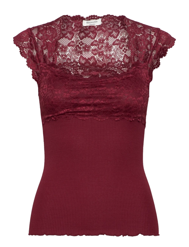 Rosemunde Silk Top W/ Lace (Cabernet/Röd) - 559 kr | Boozt.com