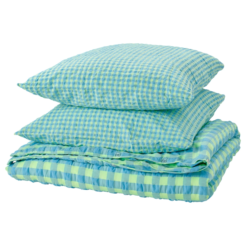 RÅGBLOMMA housse de couette et 2 taies, vert clair/bleu clair, 240x220/65x65 cm - IKEA