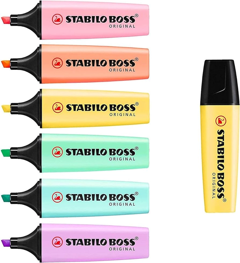 STABILO BOSS Original Pastel Highlighter Pens Highlighter Markers - Bumper Pack of 7