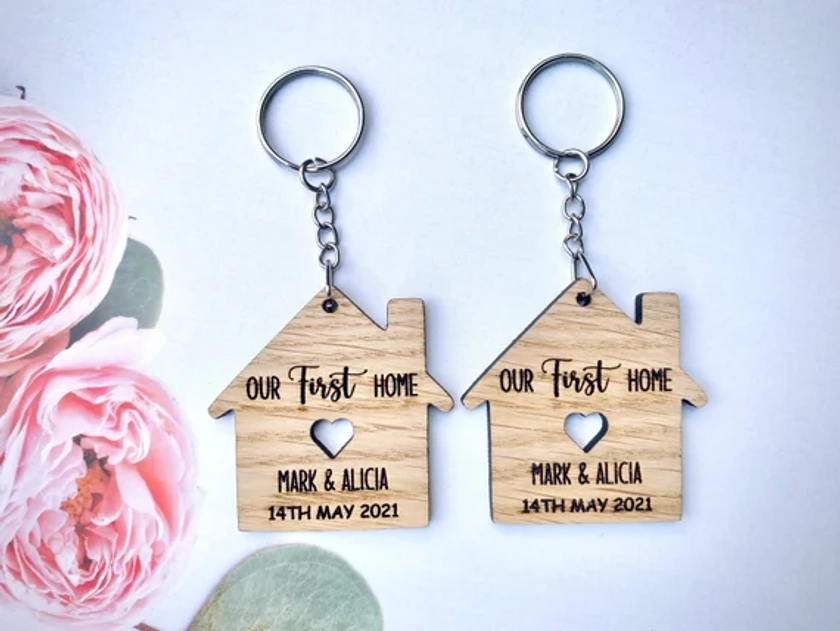 Our First Home Keyring - Key Chain - Moving House - First Home - Wooden Personalised Keyring - Wooden Gift - New home Gift - New House