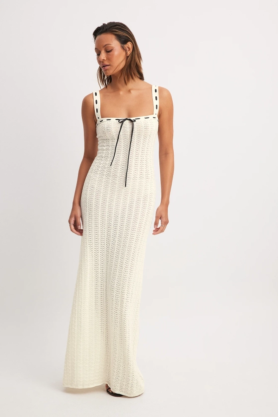 Knitted Contrast Detail Maxi Dress Offwhite