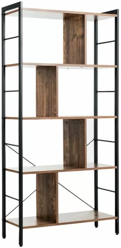 TEKAVO 5-Shelf Bookcase Bedroom, Bookcase with Metal Frame-Rustic Brown-74 L x30 W x155 H cm/DIY : Amazon.in: Home & Kitchen