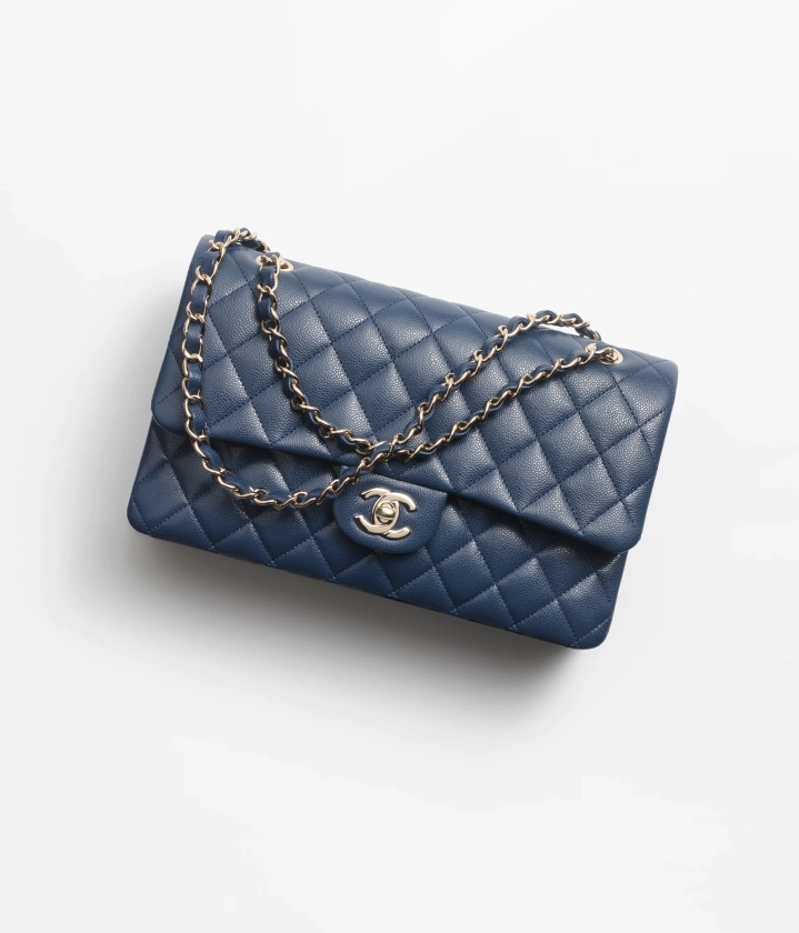 Classic 11.12 handbag, Grained shiny calfskin & gold-tone metal, dark blue — Fashion | CHANEL