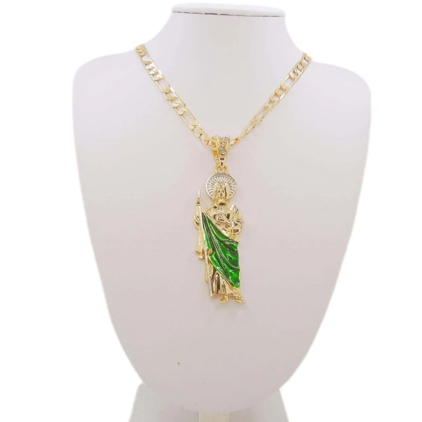 1 pc Green St. Jude Necklace Saint Jude Figaro Style Chain
