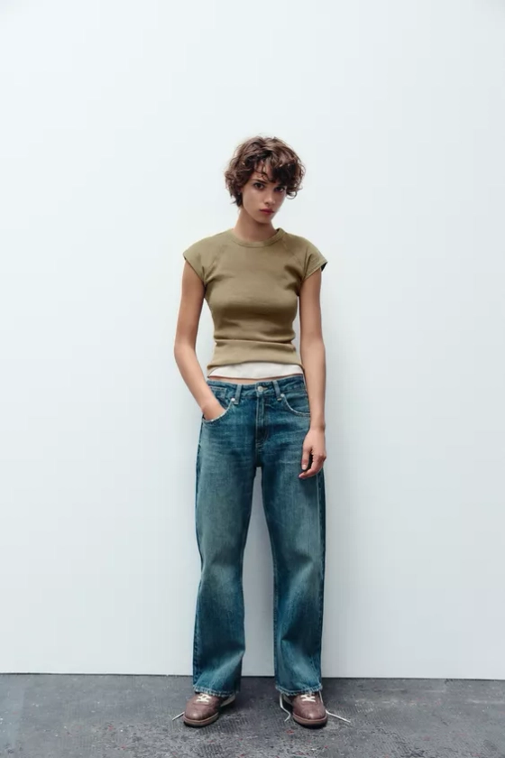 MID WAIST TRF CURVED LEG BALLOON JEANS