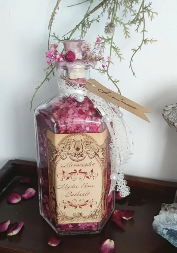Mystic Rose Bath Salt | Bath additive | Wellness | Gift | Handmade | Vegan | Apothecary bottle