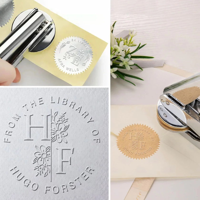 Personalised Book Embosser Stamp Ex Libris Library Embossing Stamp Hand Held Embosser with Initials & Name Christmas Gift for Books Lover Reader - CALLIE