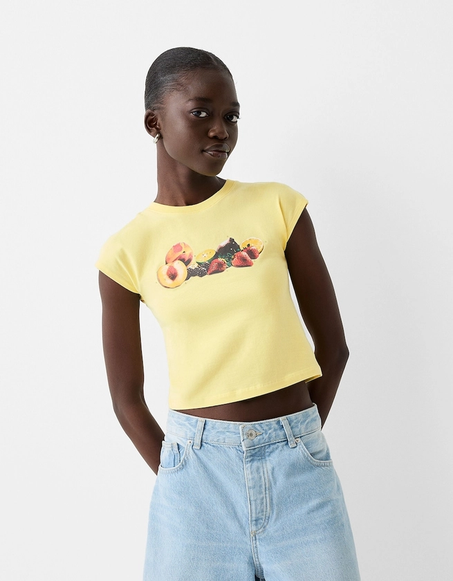 Short sleeve printed T-shirt with rhinestones - T-shirts - BSK Teen