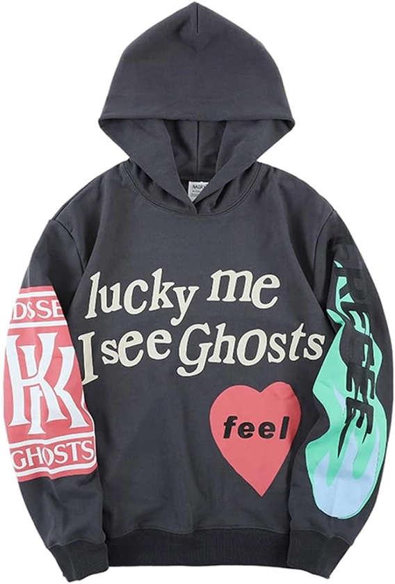 DONCARE Lucky I See Ghosts Hoodie Kids See Ghosts Men's West Rapper Grey Sweatshirt